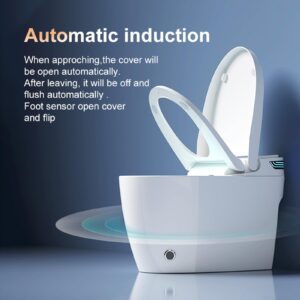 SPOWAY Smart Toilet with Built-in Bidet Seat, Tankless Toilet with Auto Lid Opening, Closing and Flushing, Heated Seat, Digital Display, Remote Control, Massage washing