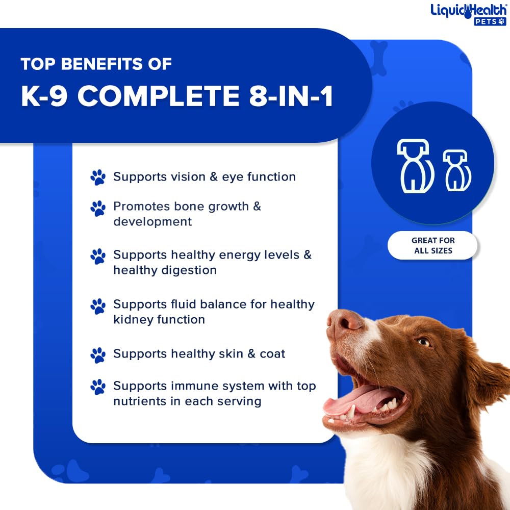 LIQUIDHEALTH Pets K9 Complete 8-in-1 Multivitamin for Dogs & Puppies & Joint Purr-Fection Hip & Joint Glucosamine Chondroitin Drops for Cats - Pet Supplement Bundle for Joint Health, Immune Support