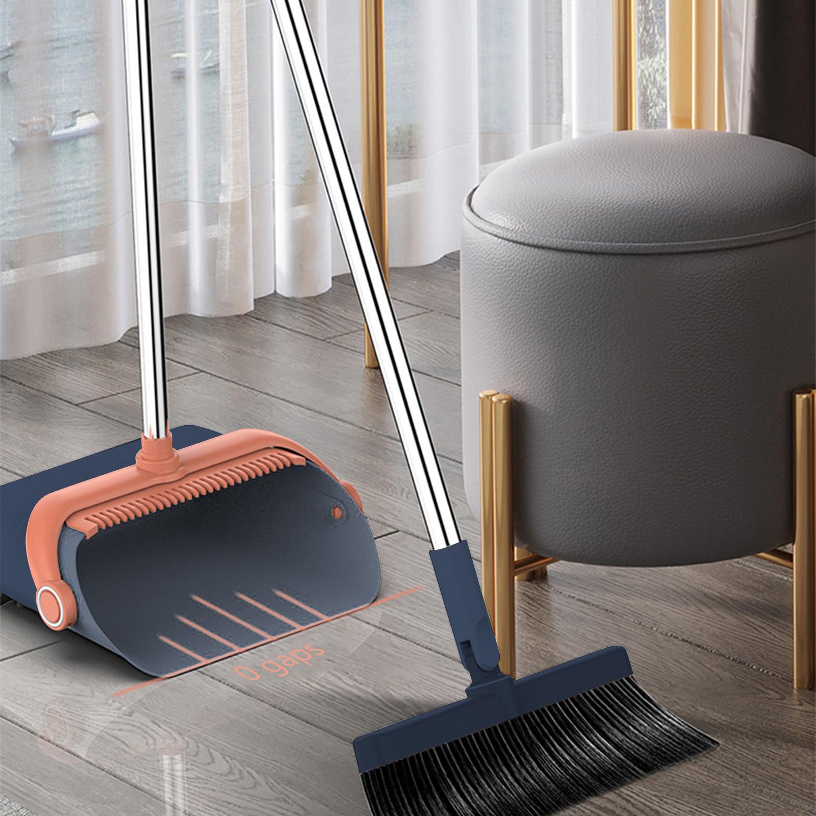 Broom with Dustpan Combo Set Brooms and Dustpan 2-in-1 Set Home Cleaning Supplies Stainless Steel Handle Brooms and Dustpan Combo Set for Home Office Broom Set Dust Pan and Broom Set