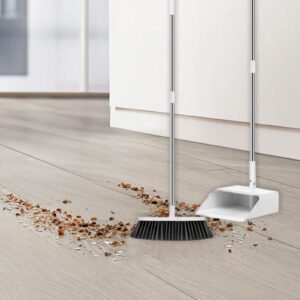 brooms and dustpan set, stand up brooms with dustpan combo, 33" long handle brooms, ergonomically, comfortable grip, for home, kitchen, room, office, indoor, outdoor, floor sweeping