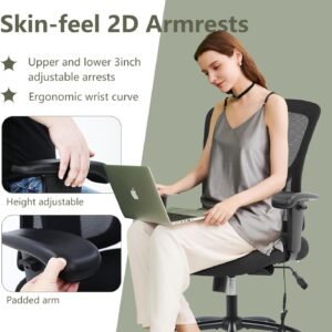 Big and Tall Office Chair 500lbs, Ergonomic Computer Chair Height Adjustable Mesh Chair Heavy Duty Chair, Wide Seat Computer Executive Desk Chair with Adjustable Armrest, Lumbar Support, Black