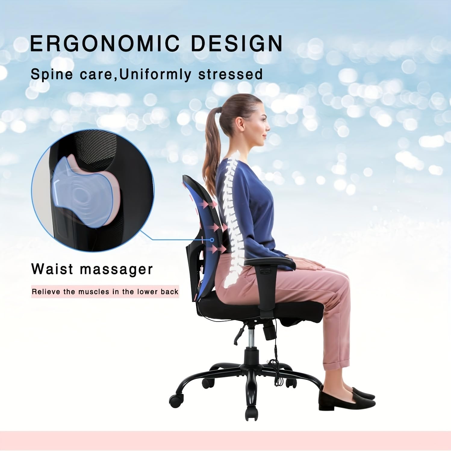 Big and Tall Office Chair 500lbs, Ergonomic Computer Chair Height Adjustable Mesh Chair Heavy Duty Chair, Wide Seat Computer Executive Desk Chair with Adjustable Armrest, Lumbar Support, Black