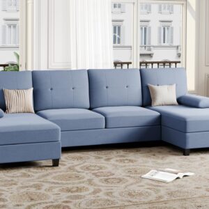 JAMFLY Sectional Sofa Couches for Living Room, Living Room Furniture Sets Clearance, 4 Seat U Shaped Sofa Sectional Couch with Chaise, Blue