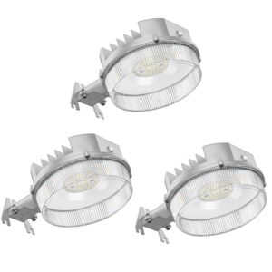 cinoton led barn light, dusk to dawn outdoor lighting, 42w 4950lm 5000k daylight, security flood light, ul listed, ip65 waterproof outside area light with photocell, silver 3 pack