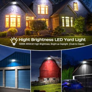 CINOTON LED Barn Light, Dusk to Dawn Outdoor Lighting, 42W 4950LM 5000K Daylight, Security Flood Light, UL Listed, IP65 Waterproof Outside Area Light with Photocell, Silver 3 Pack