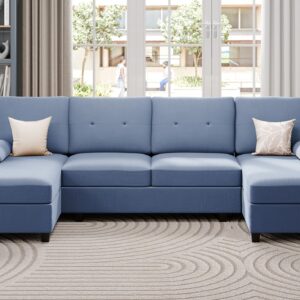 JAMFLY Sectional Sofa Couches for Living Room, Living Room Furniture Sets Clearance, 4 Seat U Shaped Sofa Sectional Couch with Chaise, Blue