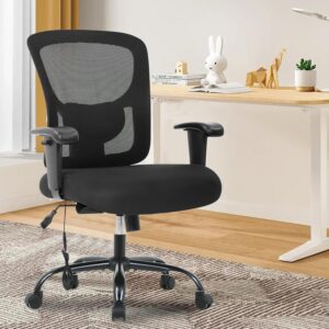 big and tall office chair 500lbs, ergonomic computer chair height adjustable mesh chair heavy duty chair, wide seat computer executive desk chair with adjustable armrest, lumbar support, black