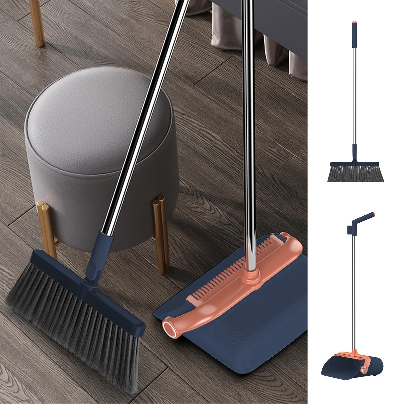 Broom with Dustpan Combo Set Brooms and Dustpan 2-in-1 Set Home Cleaning Supplies Stainless Steel Handle Brooms and Dustpan Combo Set for Home Office Broom Set Dust Pan and Broom Set