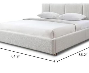 Omax Decor Venice Upholstered Platform Bed | Box Spring Not Required | (Cream Beige Boucle, King Bed Frame)