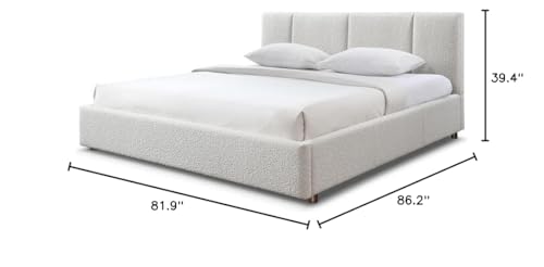 Omax Decor Venice Upholstered Platform Bed | Box Spring Not Required | (Cream Beige Boucle, King Bed Frame)