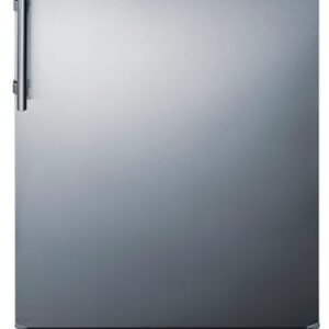 Summit FF708BL7SS 24” Wide Under Counter Refrigerator 5.1 cu.ft. Made in Europe with Automatic Defrost Operation, Reversible Stainless-Steel Door, and Deluxe black interior (Right Hand Door)