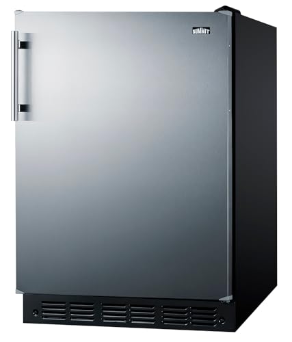 Summit FF708BL7SS 24” Wide Under Counter Refrigerator 5.1 cu.ft. Made in Europe with Automatic Defrost Operation, Reversible Stainless-Steel Door, and Deluxe black interior (Right Hand Door)