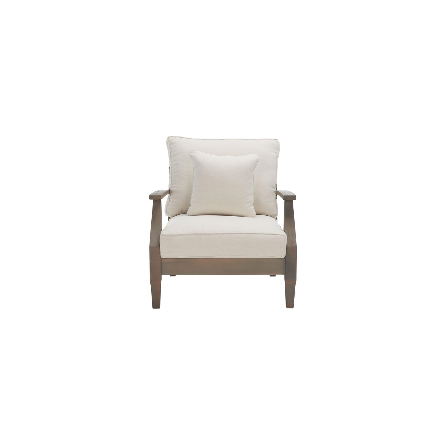 SAFAVIEH Outdoor Couture Collection Martinique Light Grey/Beige Solid Wood Patio Armchair with Pillow