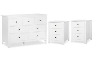 vikiullf dresser and nightstands sets - 3 pieces modern bedroom set, white wooden 7 drawer dresser and 3 drawer nightstands, modern bedroom furniture set