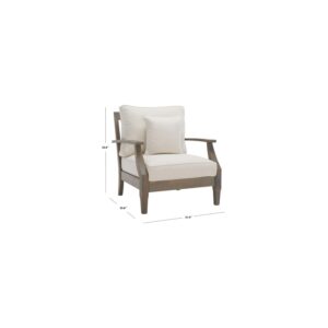 SAFAVIEH Outdoor Couture Collection Martinique Light Grey/Beige Solid Wood Patio Armchair with Pillow