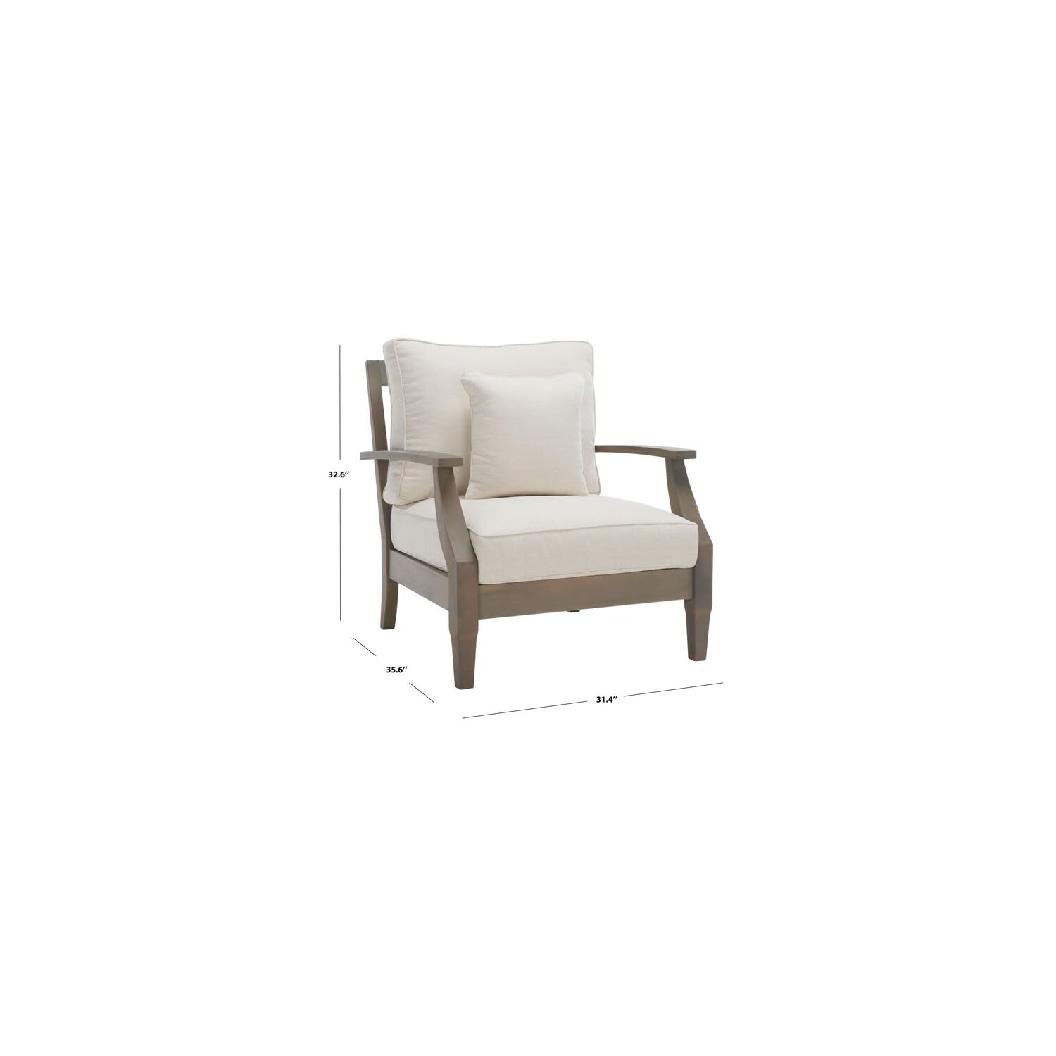 SAFAVIEH Outdoor Couture Collection Martinique Light Grey/Beige Solid Wood Patio Armchair with Pillow