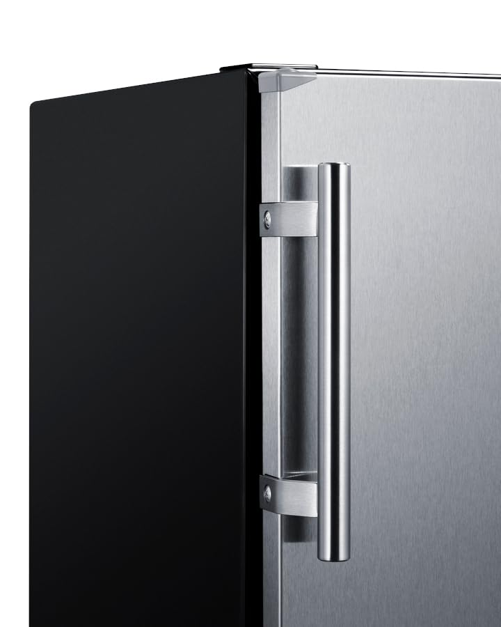 Summit FF708BL7SS 24” Wide Under Counter Refrigerator 5.1 cu.ft. Made in Europe with Automatic Defrost Operation, Reversible Stainless-Steel Door, and Deluxe black interior (Right Hand Door)