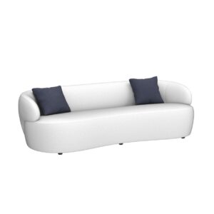 WILLIAMSPACE 86" Curved Sofa, Modern Upholstered Boucle Curved Couch with Two Throw Pillows, 3-Seat Sofa Couch for Living Room, Apartment (Beige)