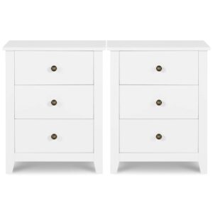 Vikiullf Dresser and Nightstands Sets - 3 Pieces Modern Bedroom Set, White Wooden 7 Drawer Dresser and 3 Drawer Nightstands, Modern Bedroom Furniture Set