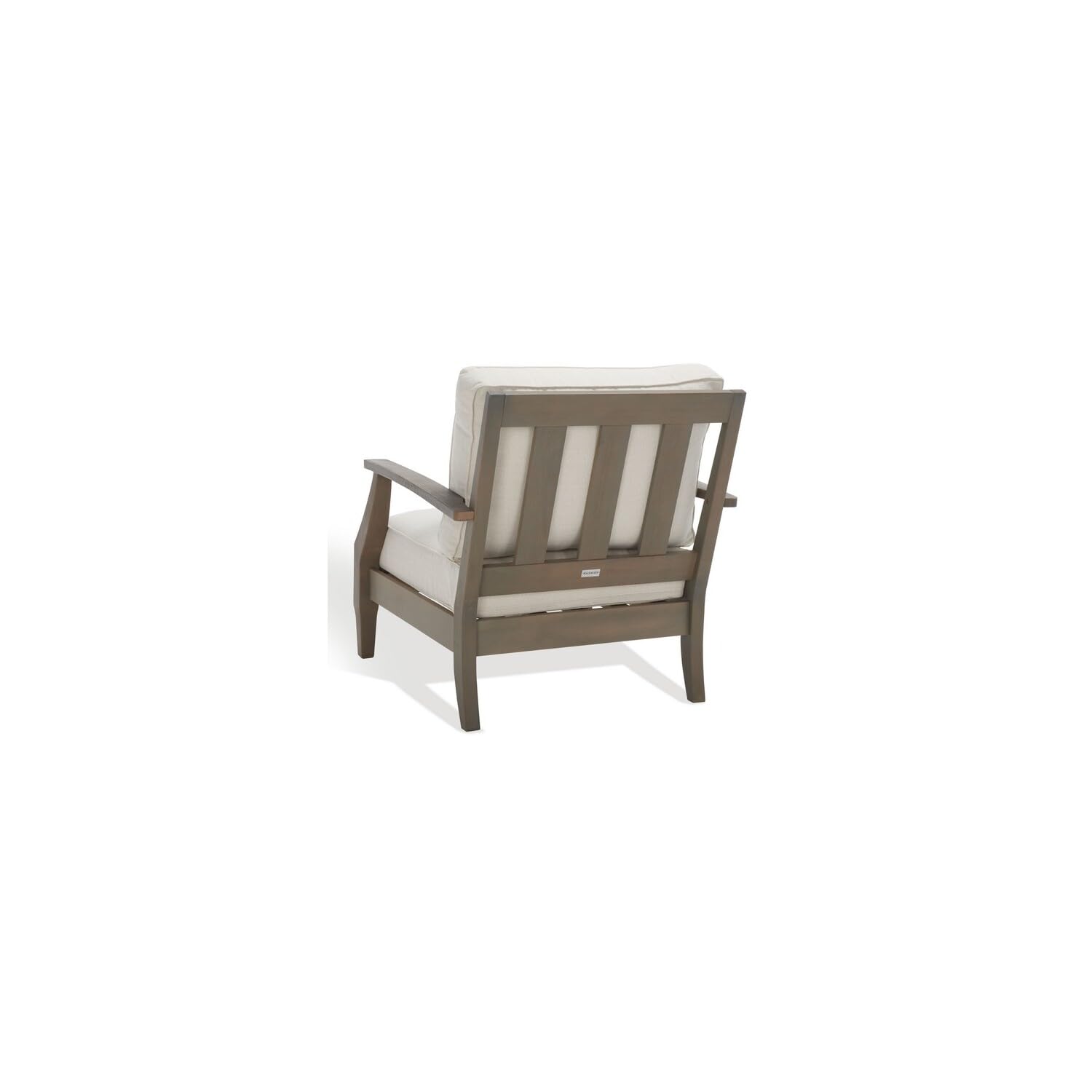 SAFAVIEH Outdoor Couture Collection Martinique Light Grey/Beige Solid Wood Patio Armchair with Pillow