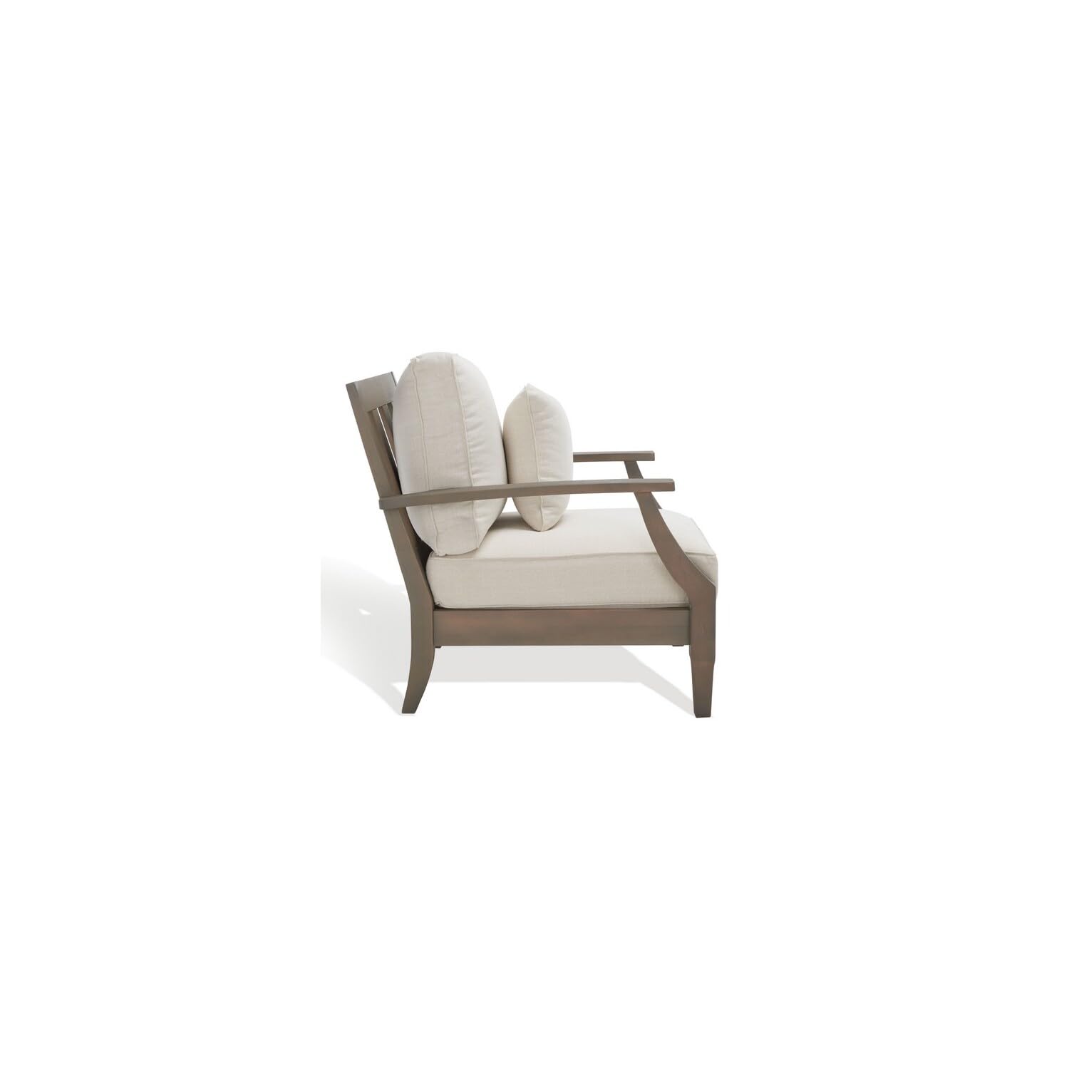 SAFAVIEH Outdoor Couture Collection Martinique Light Grey/Beige Solid Wood Patio Armchair with Pillow