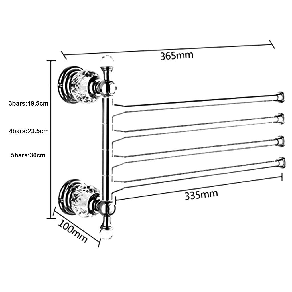 Swing Out Towel Bar, Antique Brass Crystal Folding Arm Swivel Hanger Bathroom Storage Organizer Rustproof Wall Mount, Hand Towel Holder for Shower Room, Kitchen Silver-4bars