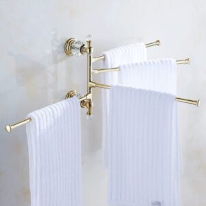 Swing Out Towel Bar, Antique Brass Crystal Folding Arm Swivel Hanger Bathroom Storage Organizer Rustproof Wall Mount, Hand Towel Holder for Shower Room, Kitchen Silver-4bars