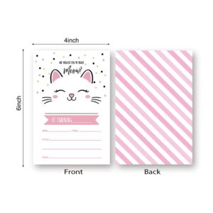 LoaHak Kitty Cat Birthday Invitation, Cat Birthday Invitations, Cats Party Invitations Kitty Cards For Children Kids Birthday Party. (050)