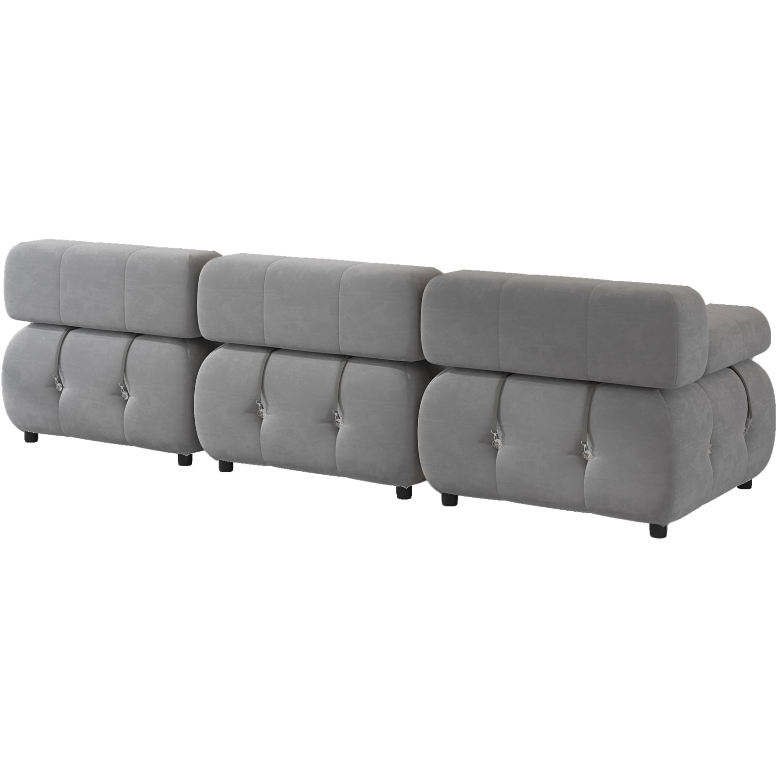 CECER 103" W Convertible Modular Sectional Sofa, L-Shaped Minimalist Velvet Sofas Couch, Luxury Modern 4-Seater Bubble Sofa with Ottoman for Living Room/Office/Apartment-Light Grey