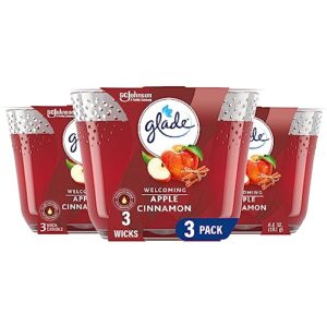 glade candle apple cinnamon, fragrance candle infused with essential oils, air freshener candle, 3-wick candle, 6.8 oz, 3 count