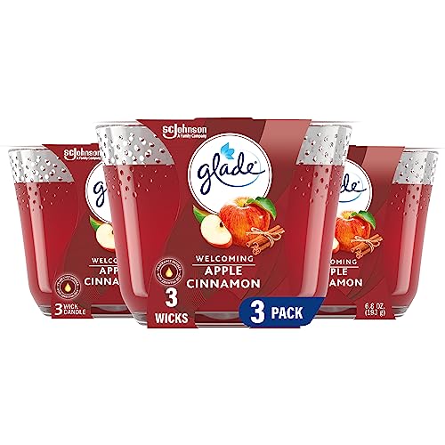 Glade Candle Apple Cinnamon, Fragrance Candle Infused with Essential Oils, Air Freshener Candle, 3-Wick Candle, 6.8 Oz, 3 Count