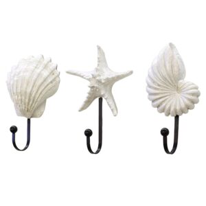 3pcs wall hooks coat hooks, resin hanger decorative hooks, sea shell wall hooks, coastal theme beach house decor for bathroom door bedrooms wardrobes for clothes hat key (white)