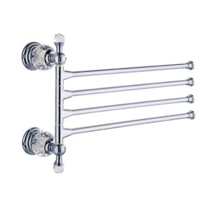 swing out towel bar, antique brass crystal folding arm swivel hanger bathroom storage organizer rustproof wall mount, hand towel holder for shower room, kitchen silver-4bars