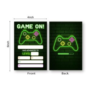 LoaHak Video Game Birthday Party Invitations, Video Game Birthday Invitations, Neon Party Invite, Birthday Party Invitations for Friends, Classmates, Teammates, etc. (055)