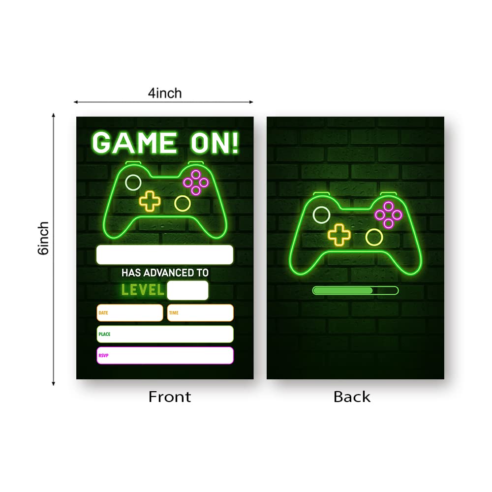 LoaHak Video Game Birthday Party Invitations, Video Game Birthday Invitations, Neon Party Invite, Birthday Party Invitations for Friends, Classmates, Teammates, etc. (055)