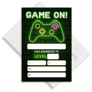 LoaHak Video Game Birthday Party Invitations, Video Game Birthday Invitations, Neon Party Invite, Birthday Party Invitations for Friends, Classmates, Teammates, etc. (055)