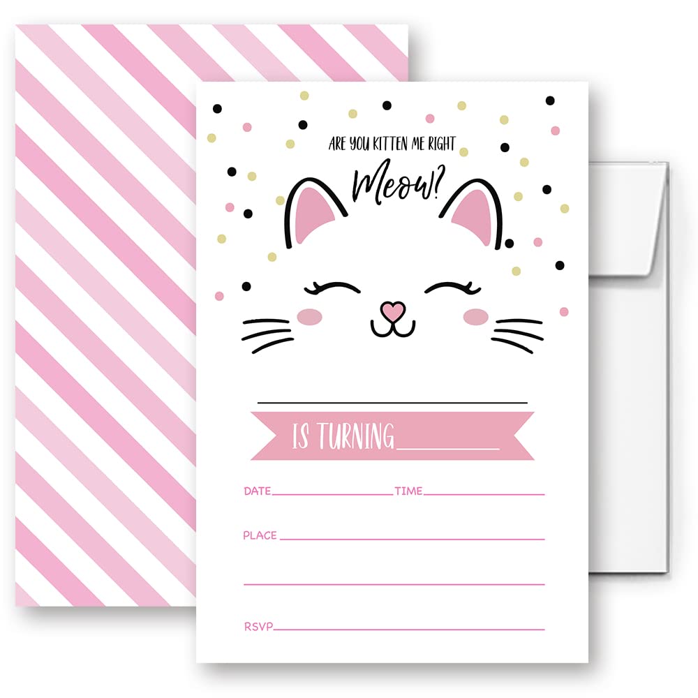 LoaHak Kitty Cat Birthday Invitation, Cat Birthday Invitations, Cats Party Invitations Kitty Cards For Children Kids Birthday Party. (050)