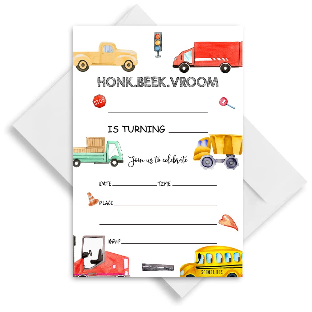 LoaHak Transportation Birthday Invitations, Transportation Birthday Invitation, Transportation Theme Birthday Party Invitation Cards. (047)