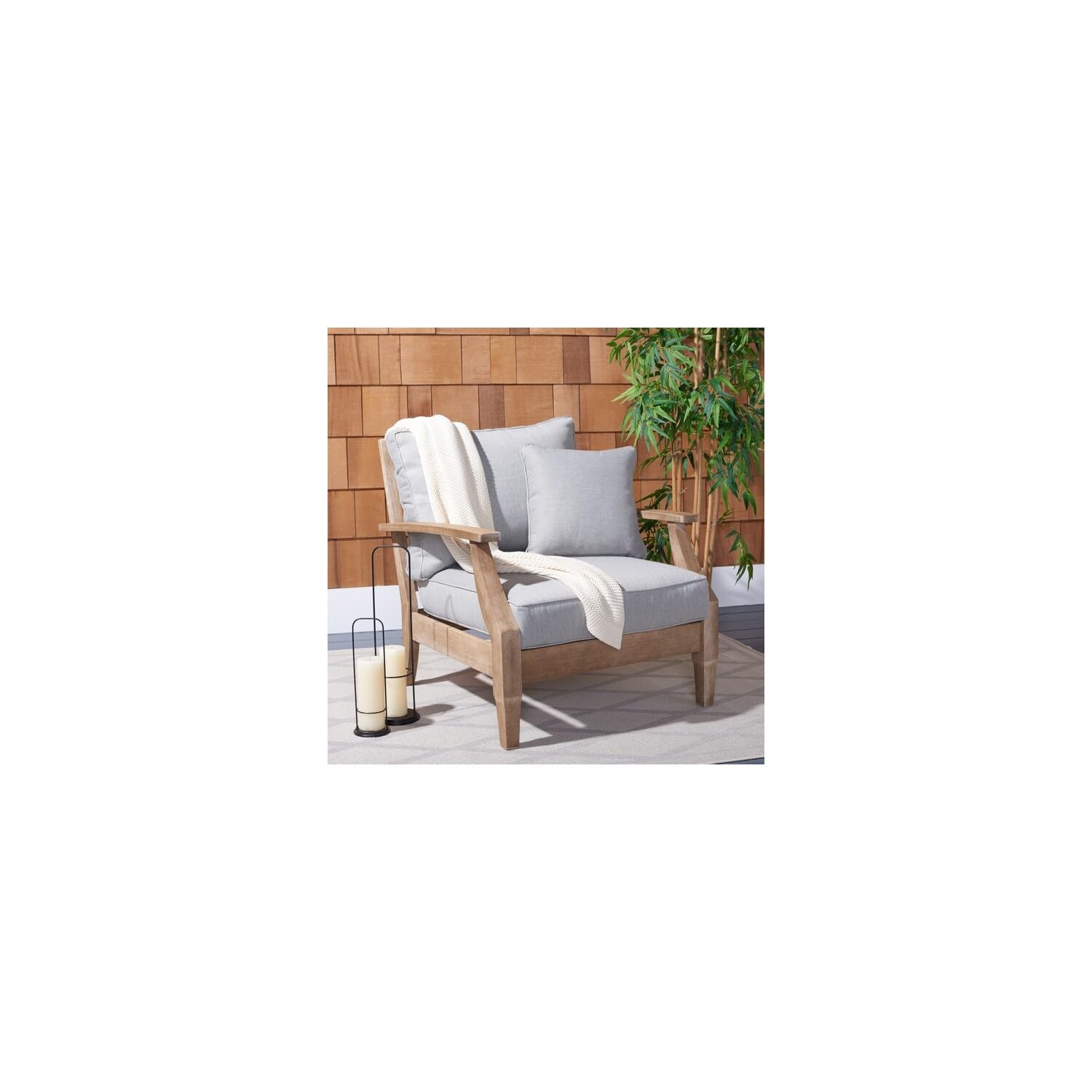 Safavieh Outdoor Couture Collection CPT1011 Armchair, Natural/Grey