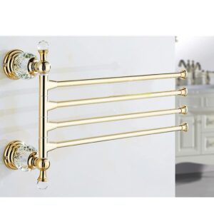 Swing Out Towel Bar, Antique Brass Crystal Folding Arm Swivel Hanger Bathroom Storage Organizer Rustproof Wall Mount, Hand Towel Holder for Shower Room, Kitchen Silver-4bars