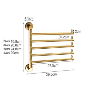 Swing Out Towel Bar, Gold Folding Arm Swivel Hanger Bathroom Storage Organizer Rustproof Wall Mount Polished Surface, Hand Towel Holder for Shower Room, Kitchen gold-2bars