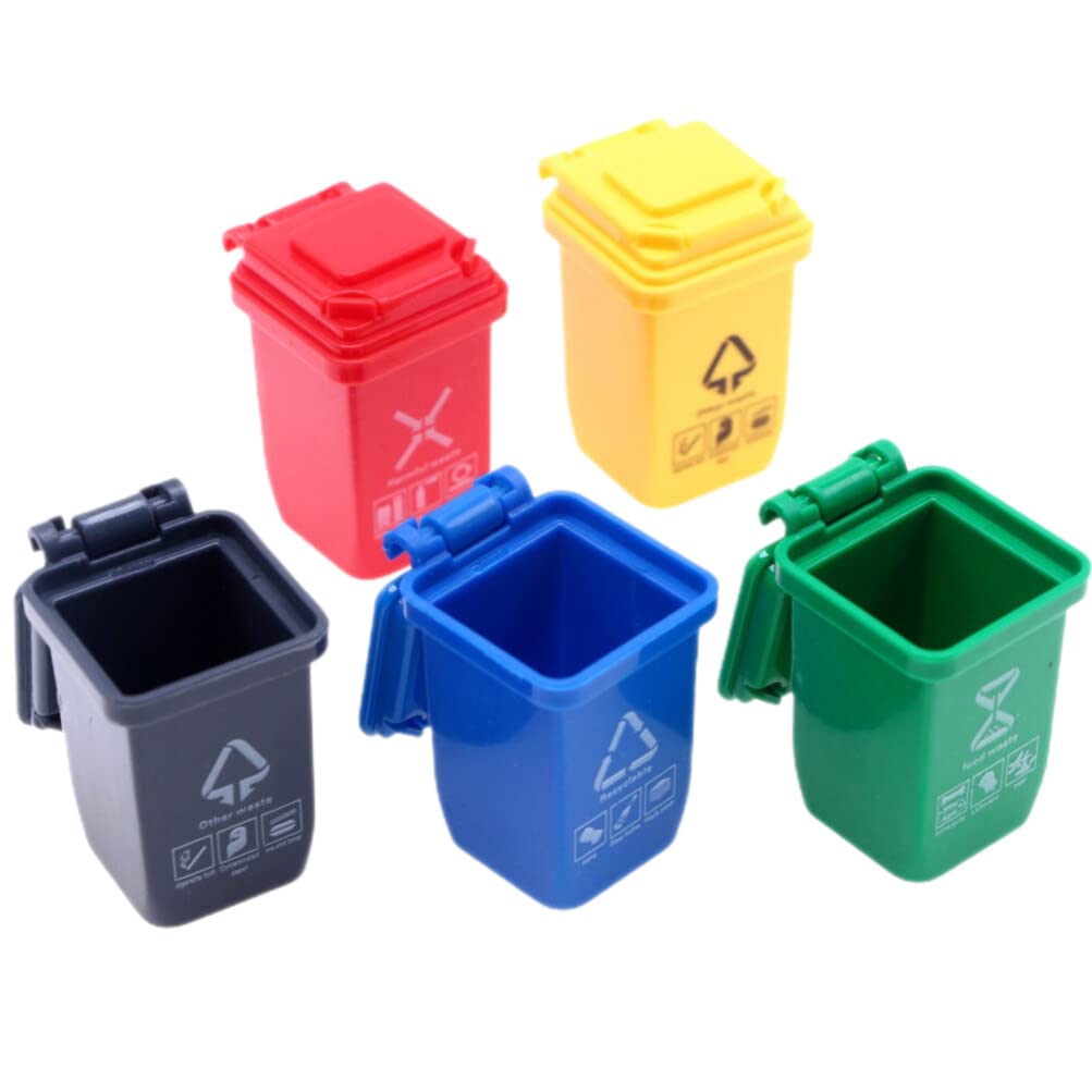 NUOBESTY Miniatures 5 Pcs Mini Curbside Garbage Trash Bin Pen Holder Creative Recycle Can Pencil Cup Desktop Organizer for Home Office Mini Garbage Cans Miniature Trash can