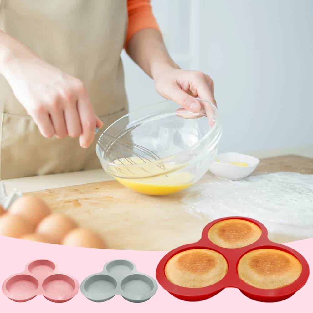 3 Pcs Silicone Air Fryer Egg Mold，AIFUDA Nonstick Air Fryer Baking Pan 3 Cavity Silicone Muffin Pans for Baking，Air Fryer Accessories for Air Fryers Above 6QT(Three colors)