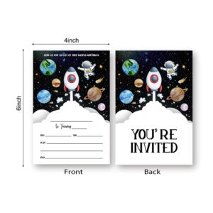 LoaHak Outer Space Birthday Party Invitations Card For Kids, Planets Rocket Ship Party, Galaxy Birthday Invitation. (064)