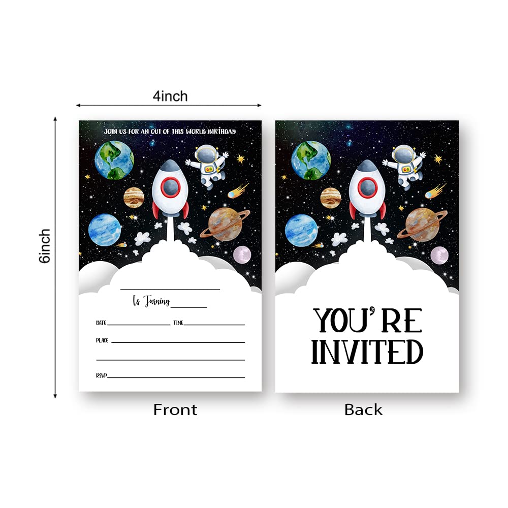 LoaHak Outer Space Birthday Party Invitations Card For Kids, Planets Rocket Ship Party, Galaxy Birthday Invitation. (064)