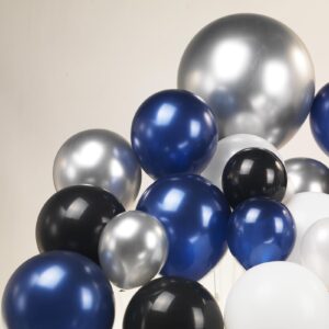 Kozee Navy Blue and black balloon Garland Kit 132PCS dark blue with Sliver white starburst Balloons Arch for baby shower boy 1st birthday party anniversary graduation Prom decorations