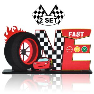 toniful race car one letter sign table centerpieces fast one birthday decorations for boys,cars 1st birthday decorations for one year old birthday favors party baby shower photo booth props(2 set)