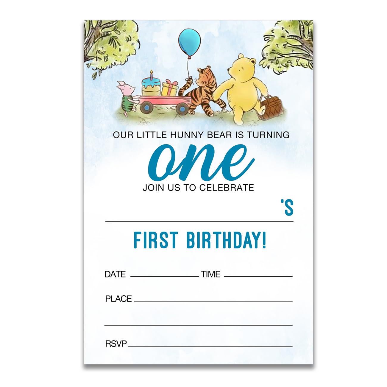 Dolimifa Winnie the Pooh 1st First Birthday Invitations Fill in Style Classic Our Little Hunny Bear 1st Birthday Invites, 20 Count With Envelopes