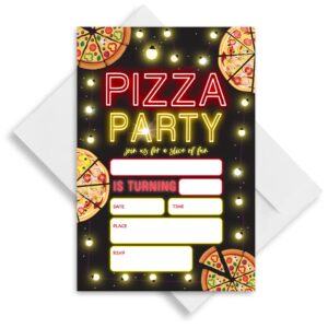 LoaHak Pizza Birthday Invitation, Glow Birthday Invitations, Pizza Birthday Party Invitations, Glow Neon Party Favors Neon Party Invites Cards. (075)