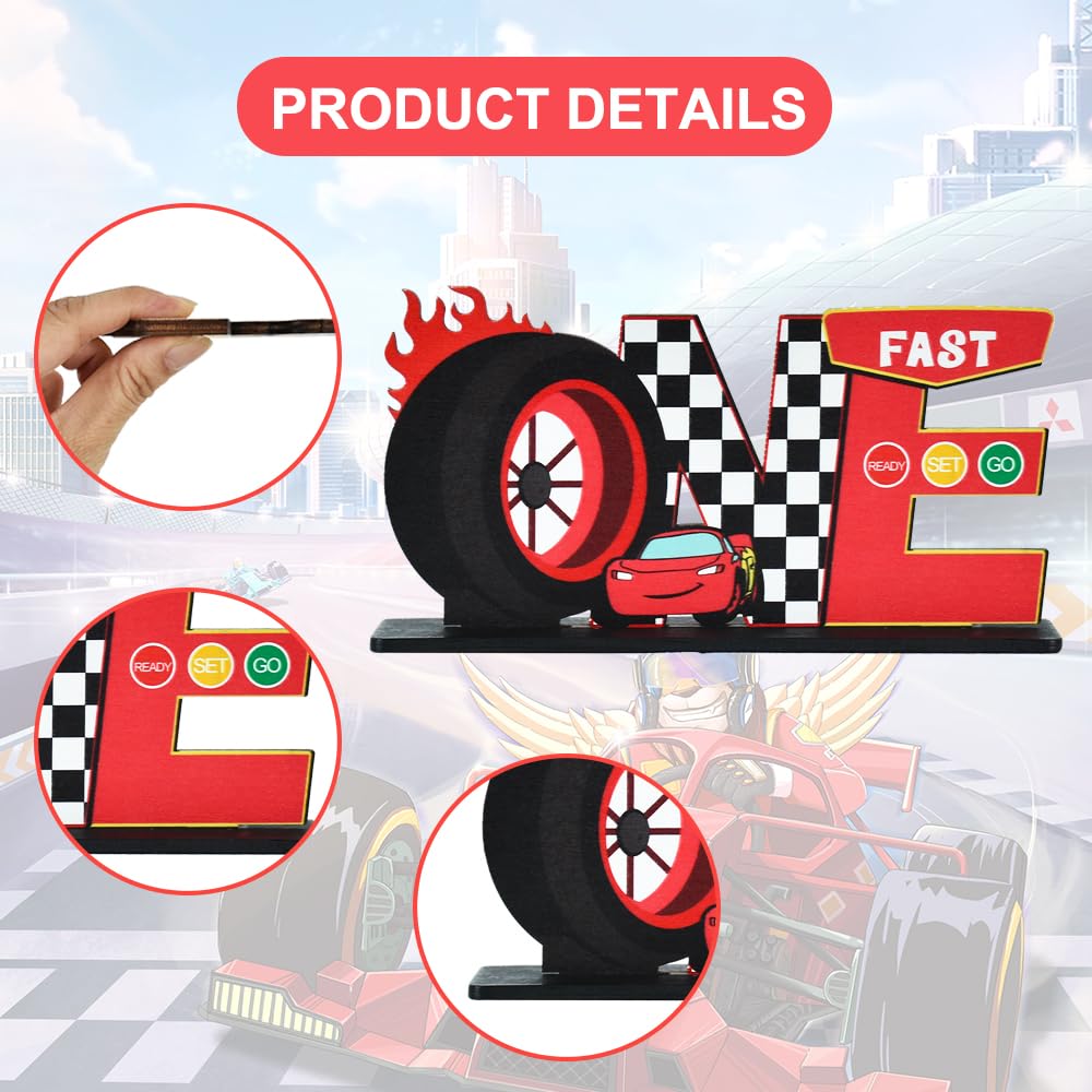 TONIFUL Race Car ONE Letter Sign Table Centerpieces Fast One Birthday Decorations for Boys,Cars 1st Birthday Decorations for One Year Old Birthday Favors Party Baby Shower Photo Booth Props(2 Set)